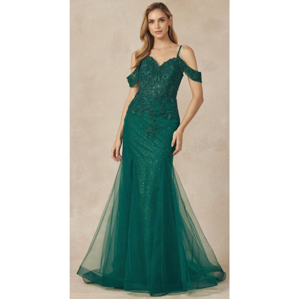 Emerald Green Mermaid Tulle Off Shoulder Glitter by Juliet Size S